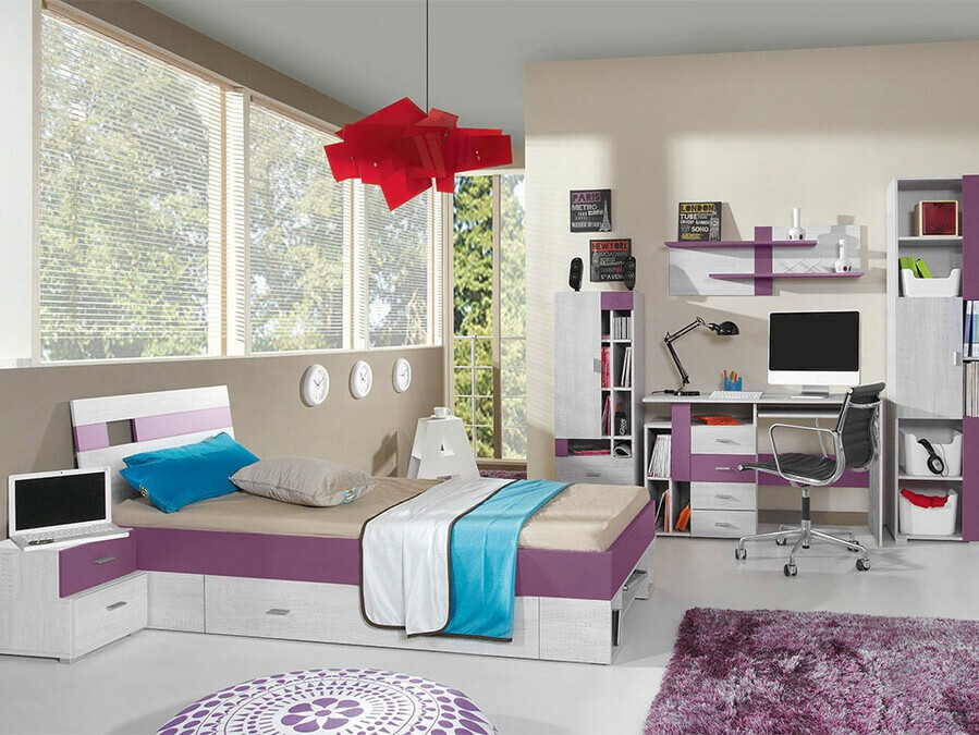 Table de chevet Omaha D138 (Pin blanchi + Pourpre)