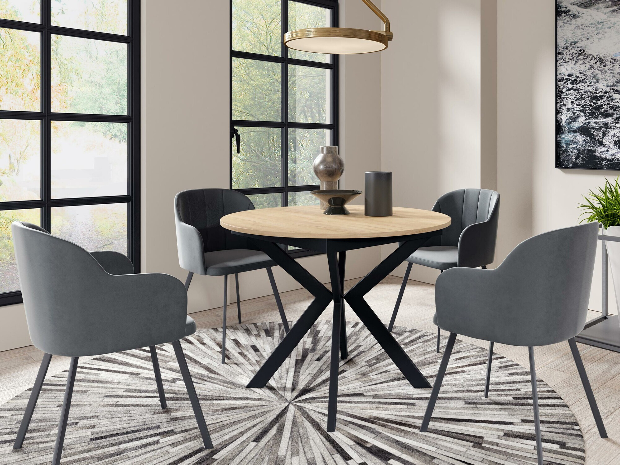 Table Oswego 112 (Noir + Chêne Craft doré)