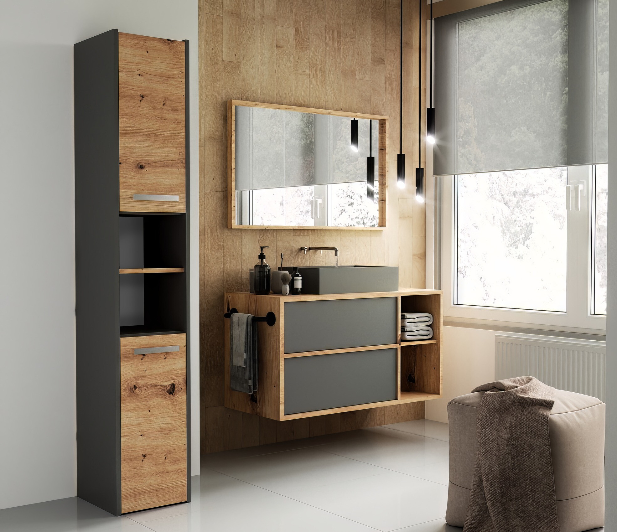 Armoire de bain à poser Mandeville 248 (Anthracite + Chêne Artisan)