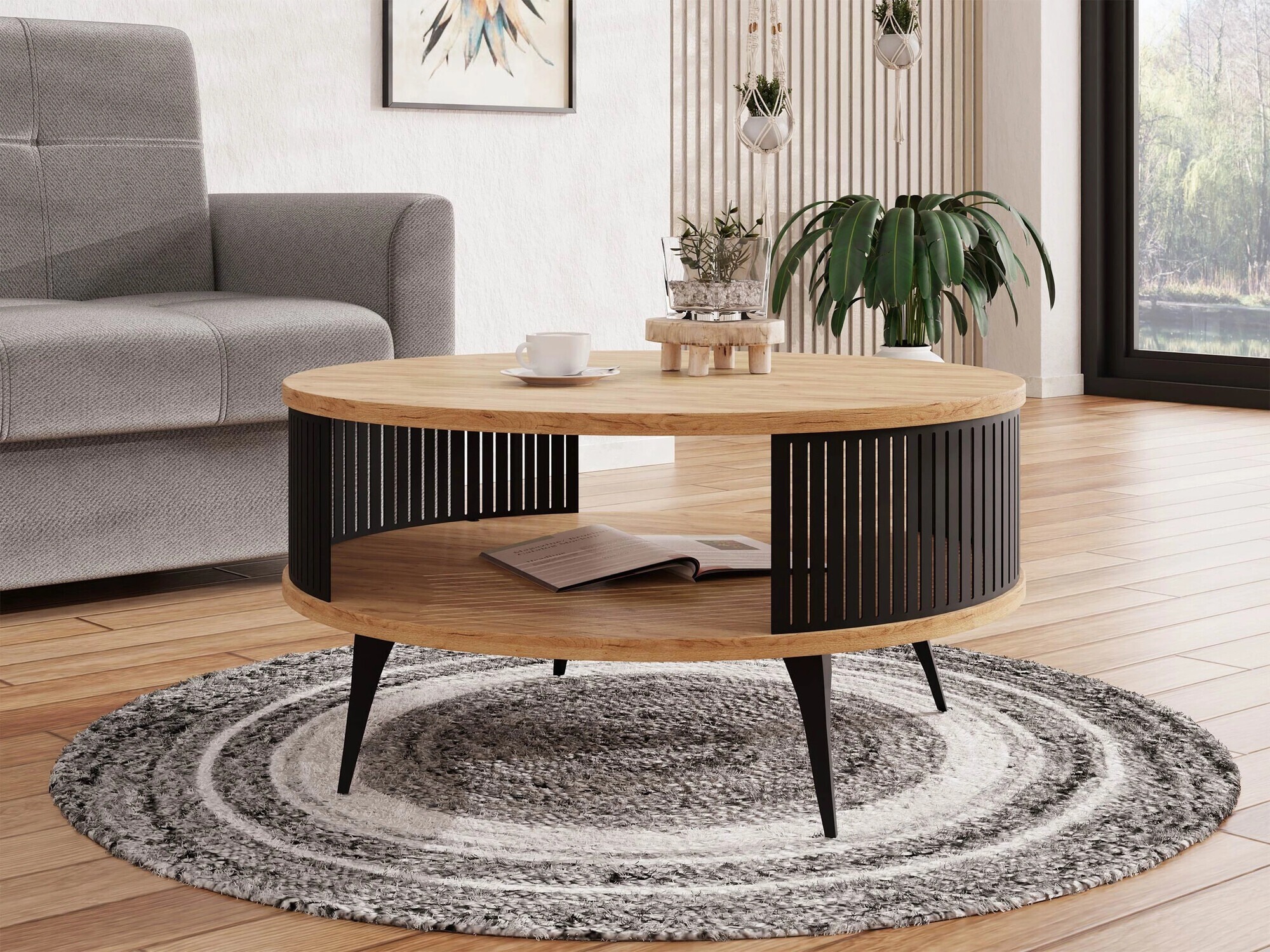 Table basse Vitum (Noir + Chêne doré artisanal)