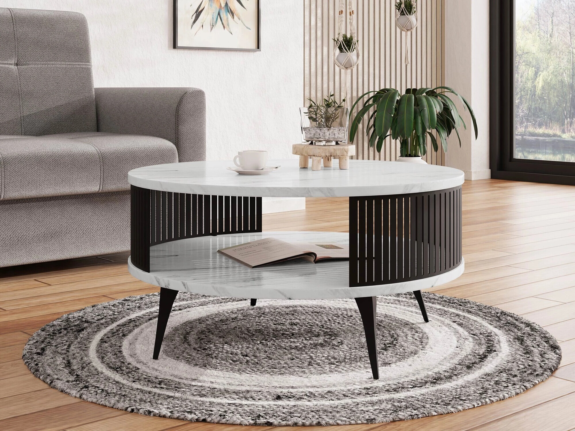 Table basse Vitum (Noir + Marbre blanc)