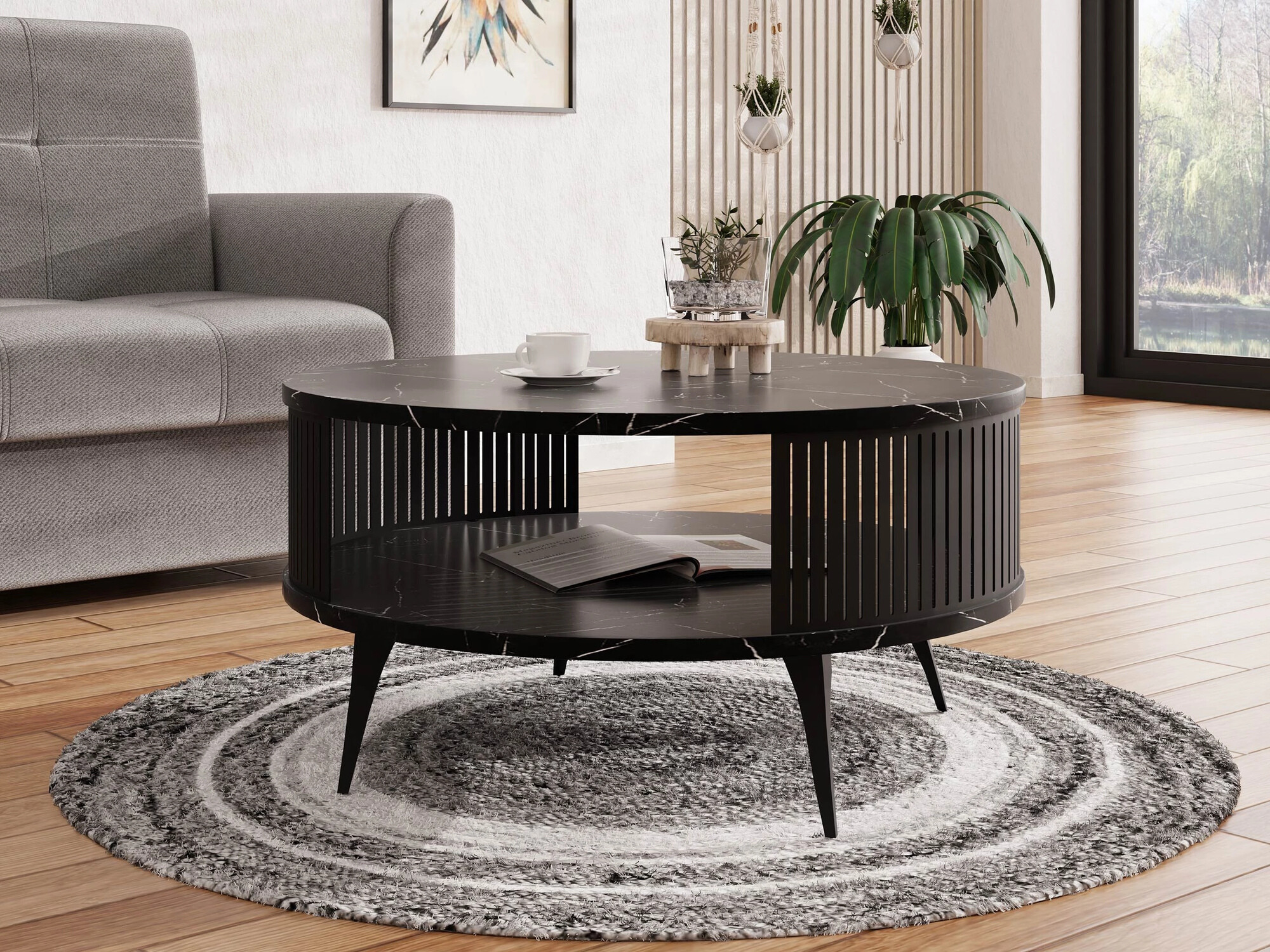 Table basse Vitum (Noir + Marbre noir)