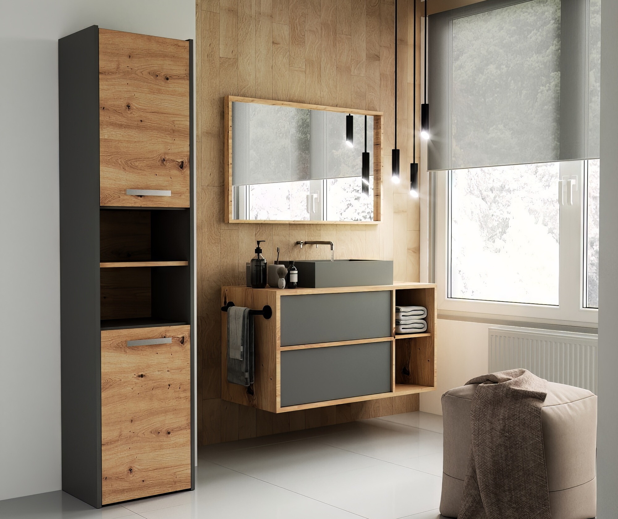 Armoire de bain à poser Mandeville 250 (Anthracite + Chêne Artisan)
