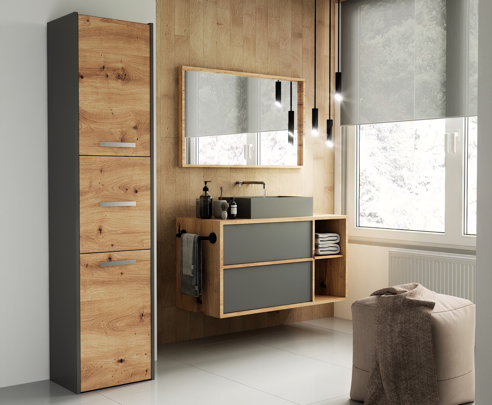 Armoire de bain à poser Mandeville 251 (Anthracite + Chêne Artisan)