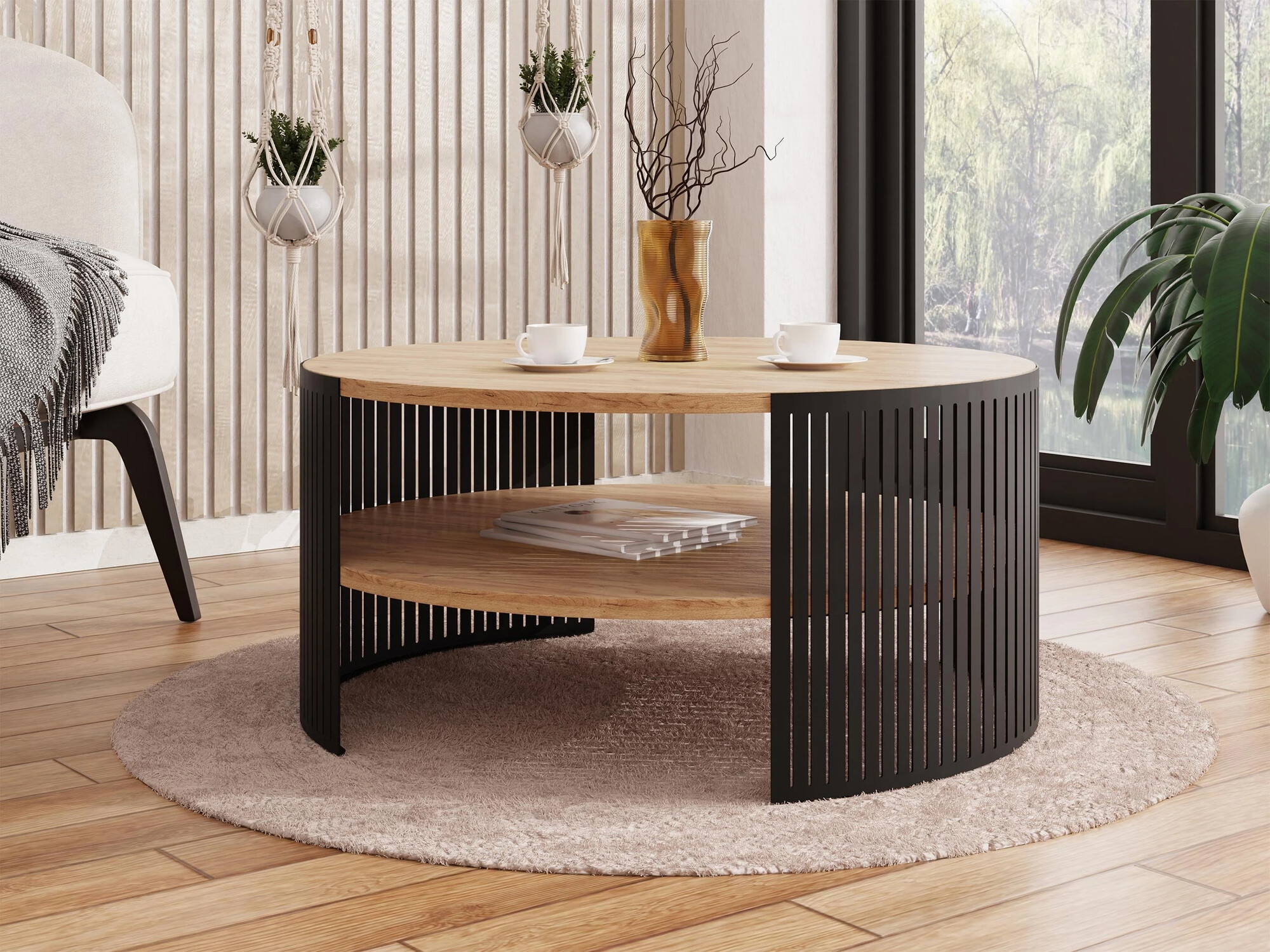 Table basse Evanola 100 (Noir + Chêne doré artisanal)
