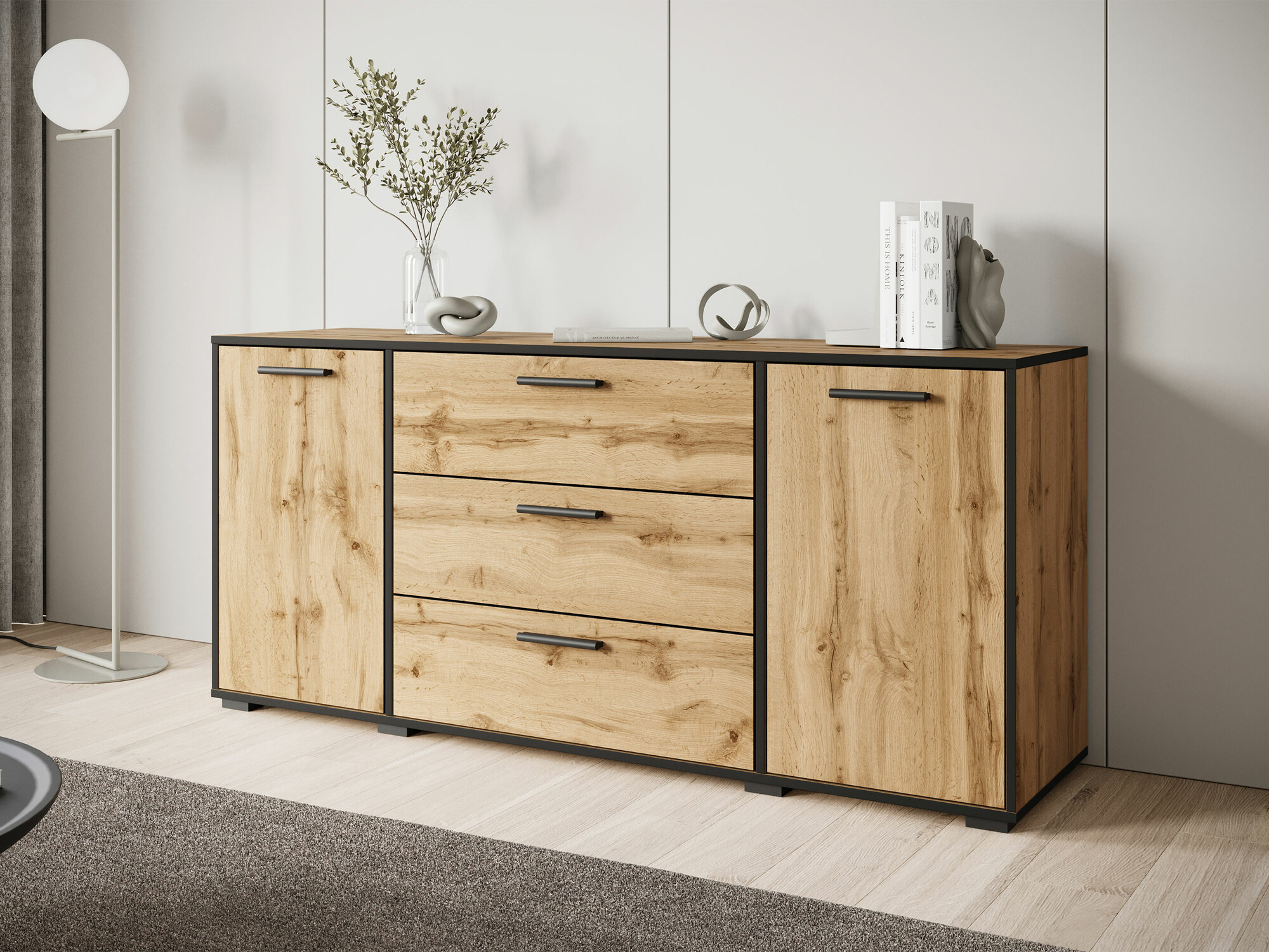 Commode Sarasota 174 (Noir + Chêne wotan)