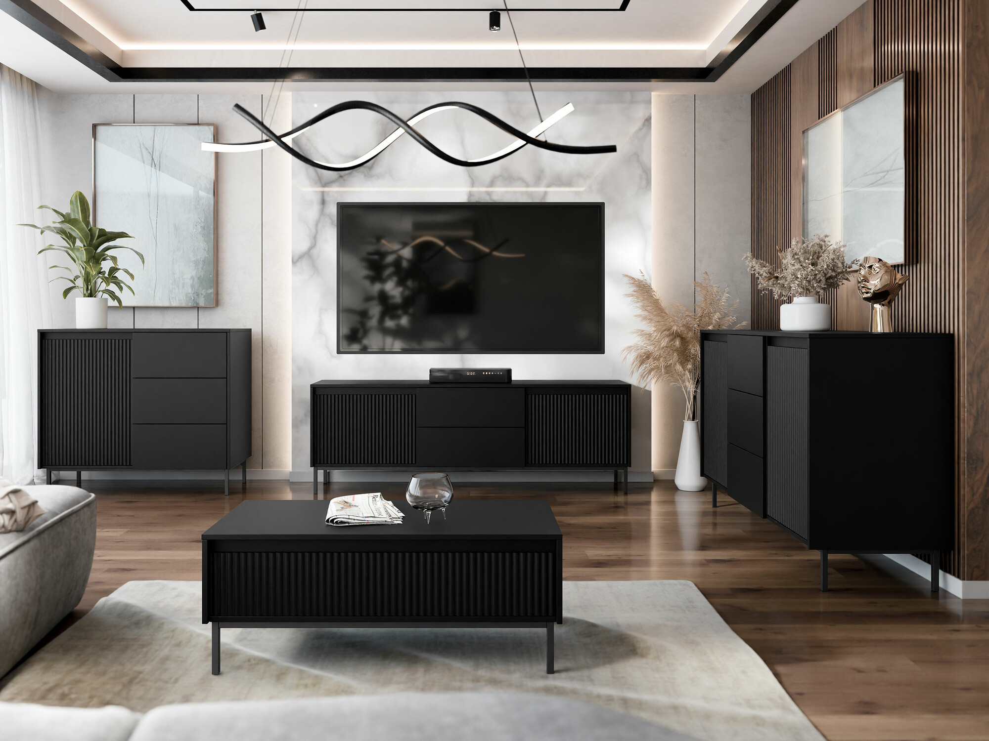 Ensemble de salon Comfivo Delruva II (Noir)
