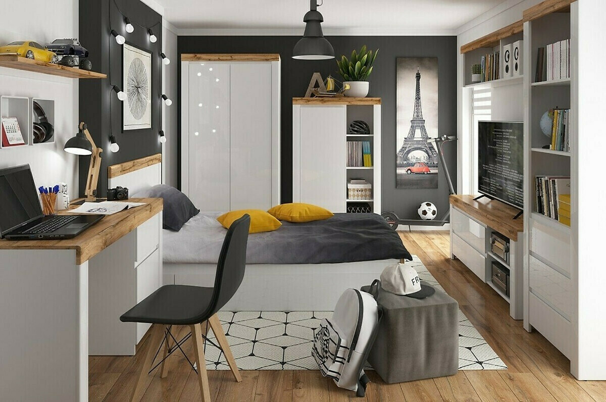 Bureau Sonsoru 130 (Blanc + Blanc brillant + Chêne wotan)