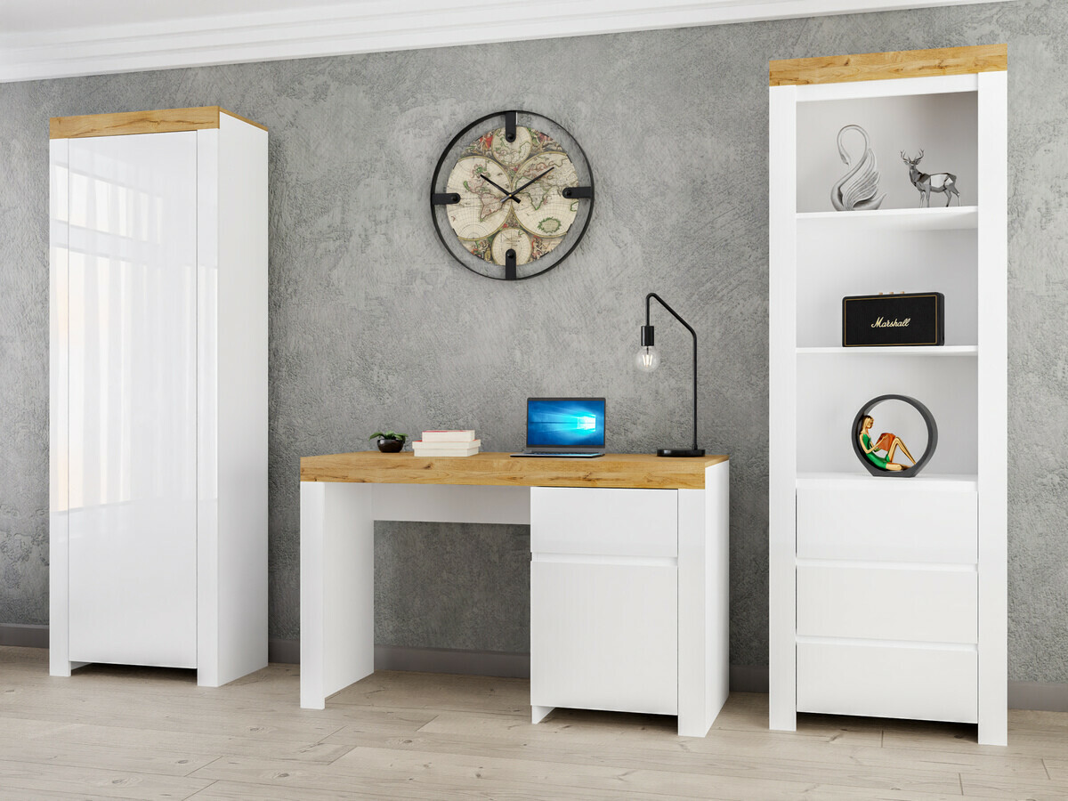 Bureau Sonsoru 130 (Blanc + Blanc brillant + Chêne wotan)