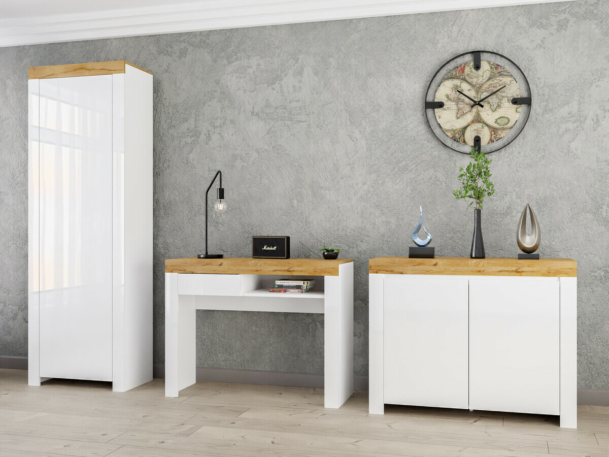 Bureau Sonsoru 131 (Blanc + Blanc brillant + Chêne wotan)