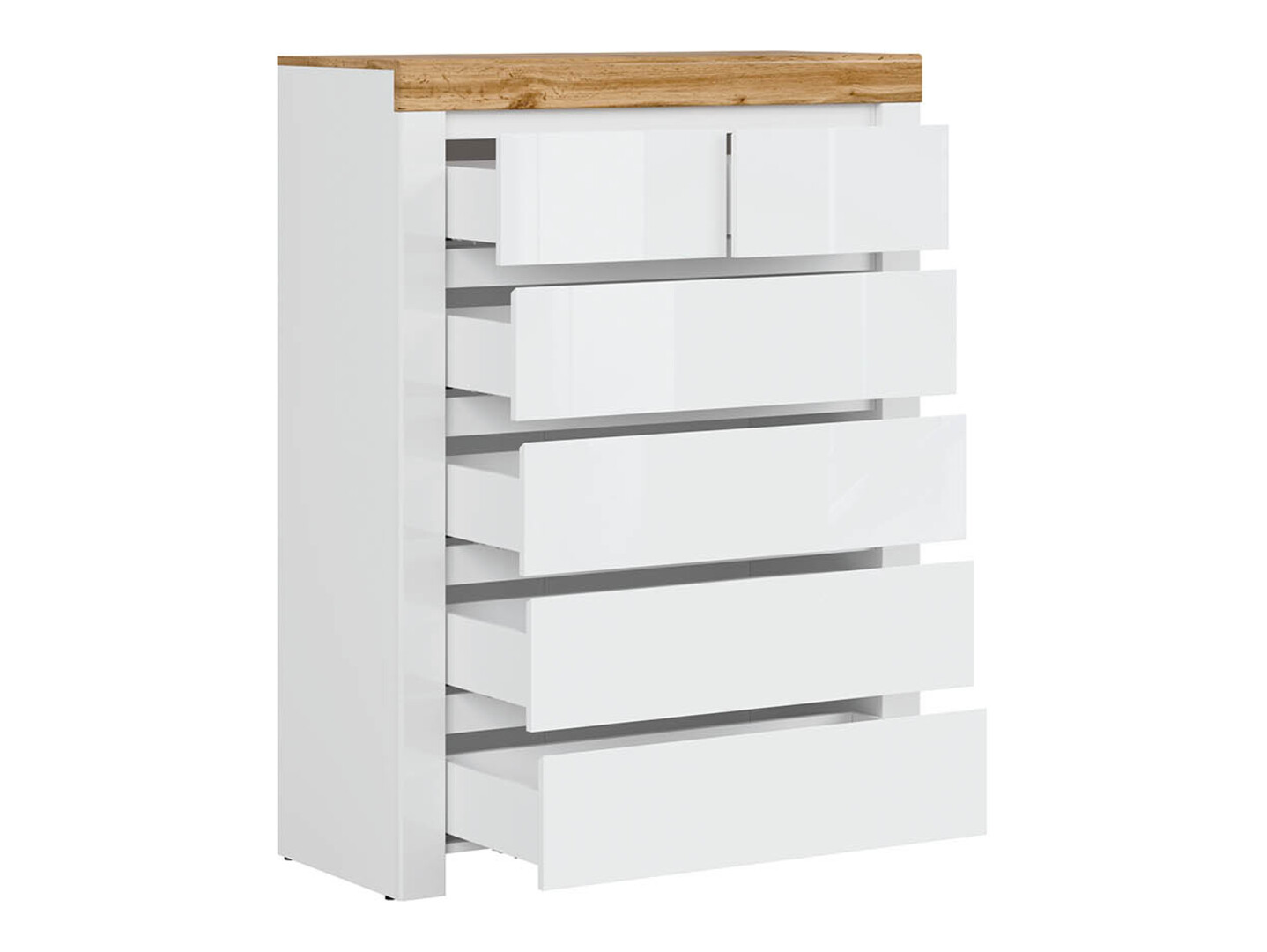 Commode Sonsoru 114 (Blanc + Blanc brillant + Chêne wotan)