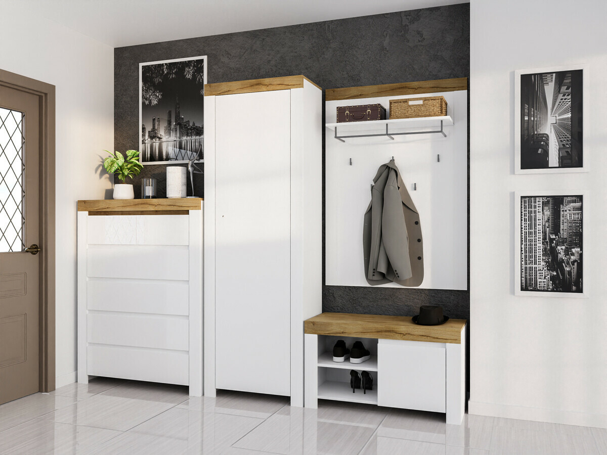 Commode Sonsoru 114 (Blanc + Blanc brillant + Chêne wotan)