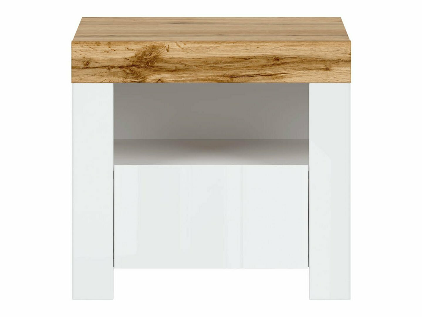 Table de chevet Sonsoru 113 (Blanc + Blanc brillant + Chêne wotan)