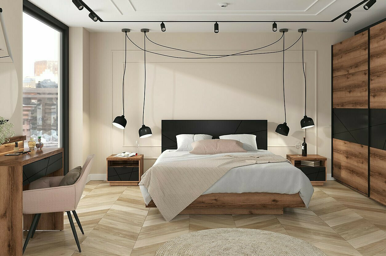 Table de chevet Fivale 115 (Chêne delano foncé + Noir mat)