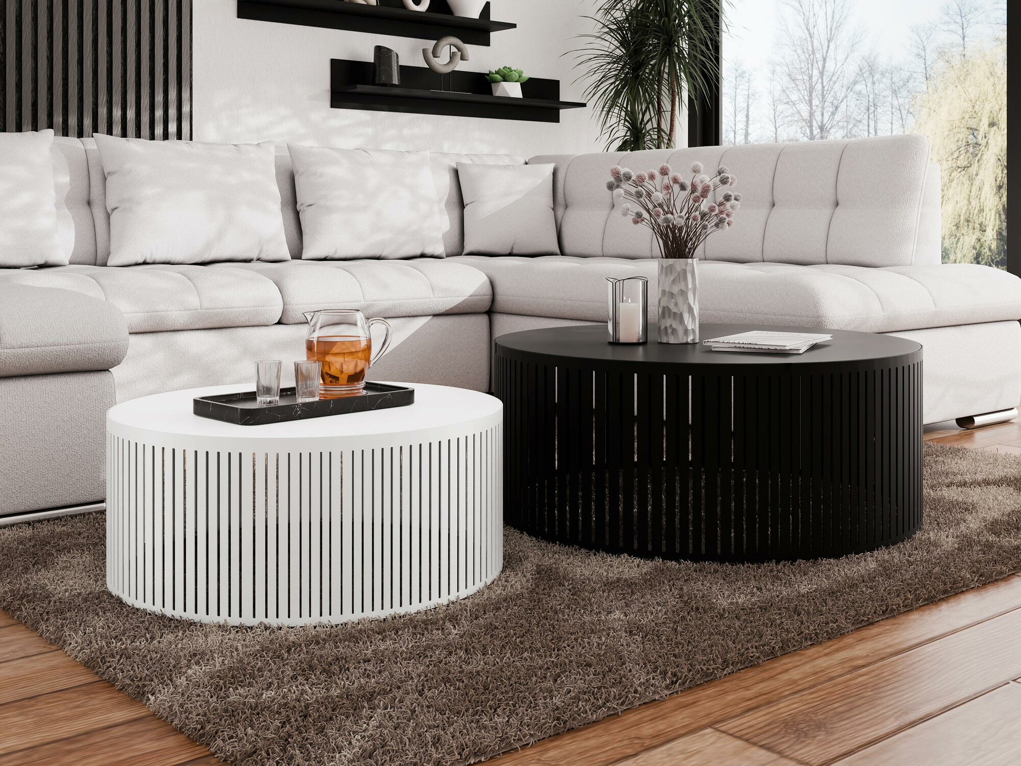 Ensemble tables basses Prunis (Blanc + Noir)