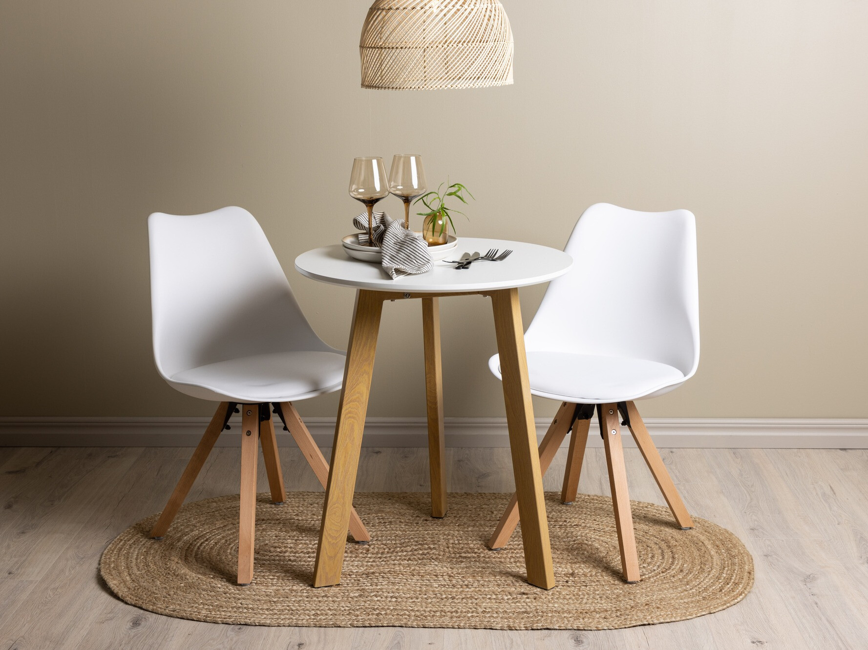 Salle à manger complète Dallas 3781 (Blanc + Brun clair)
