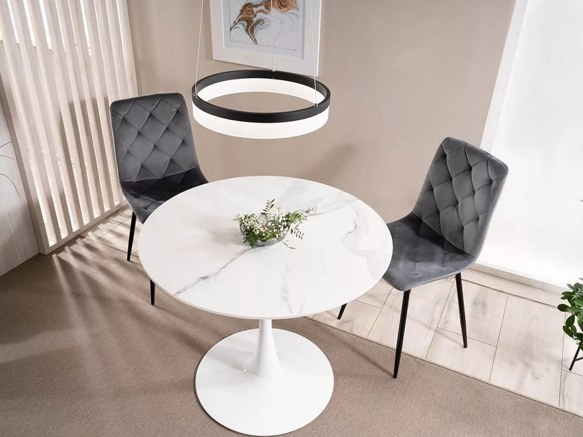 Table Detroit 378 (Marbre blanc + Blanc)
