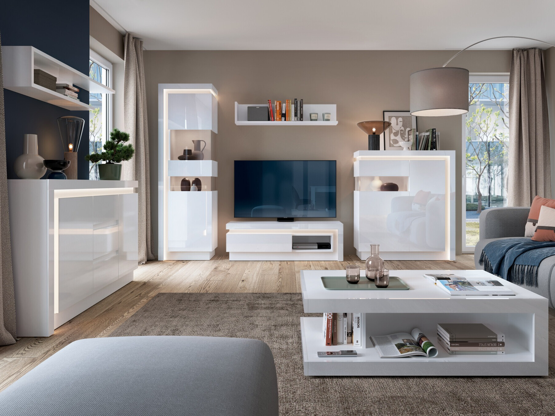 Commode Feldeli 103 (Blanc + Blanc brillant)