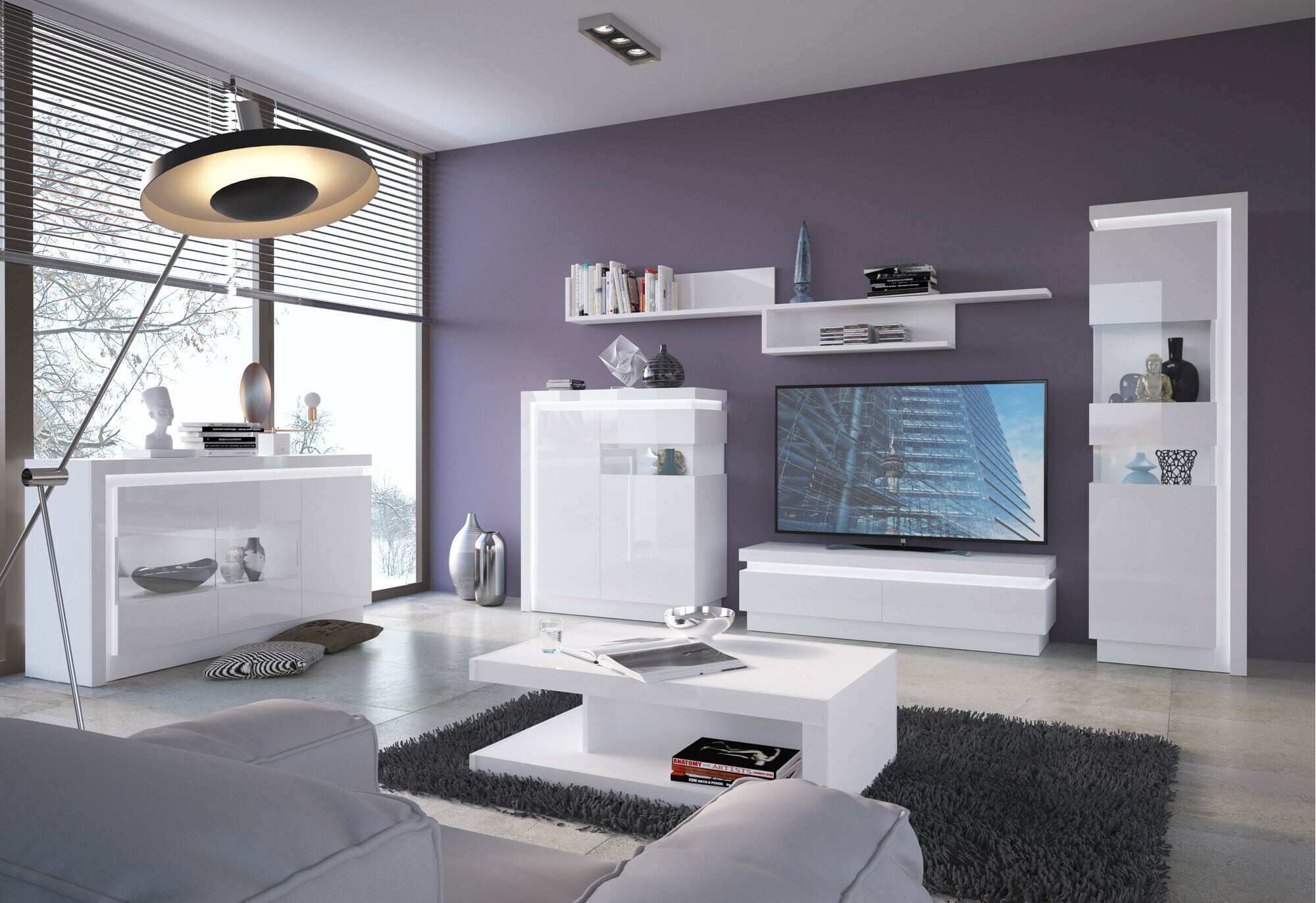 Meuble TV Feldeli 102 (Blanc + Blanc brillant)