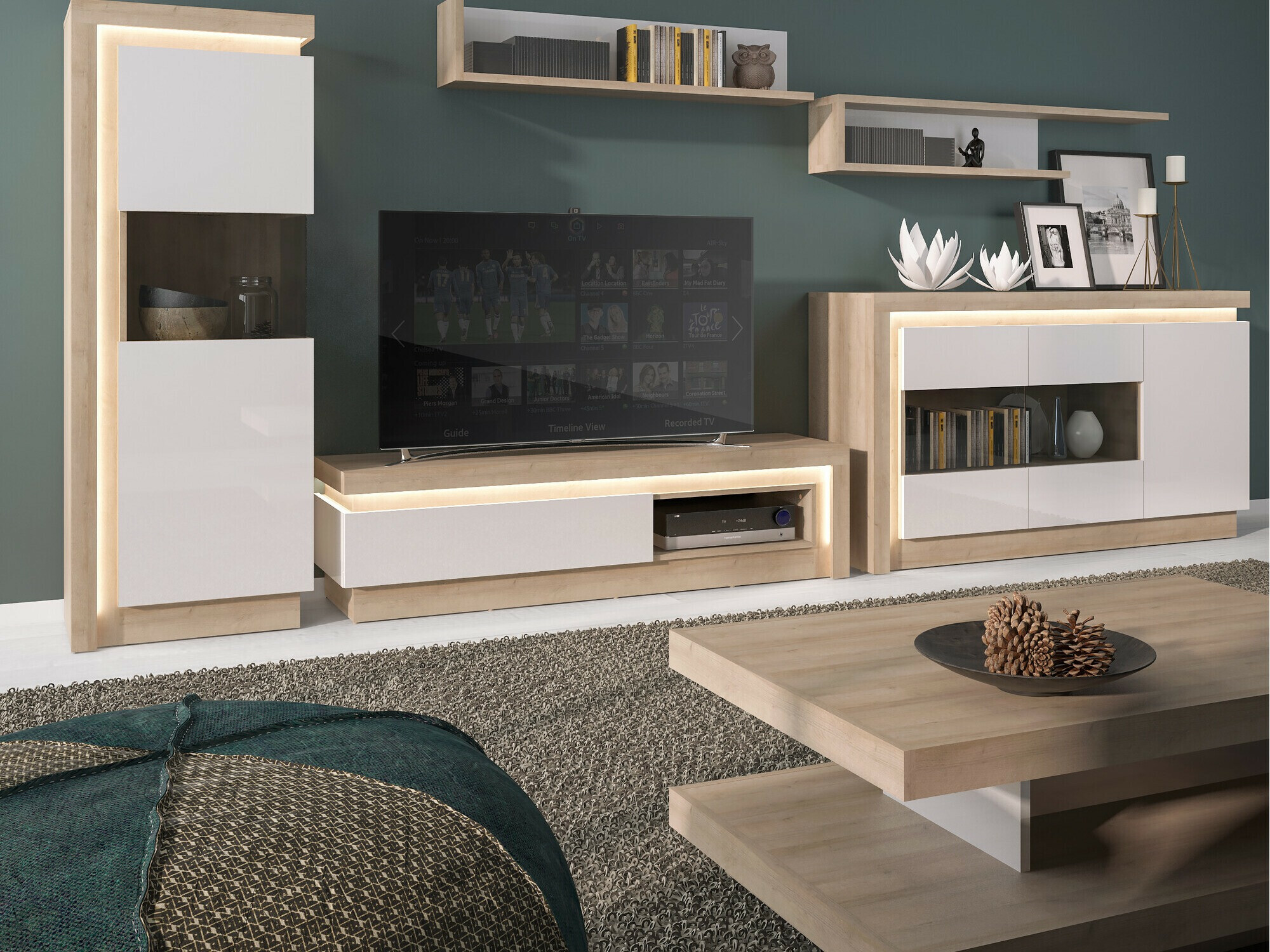 Meuble TV Feldeli 102 (Riviera chêne + Blanc brillant)