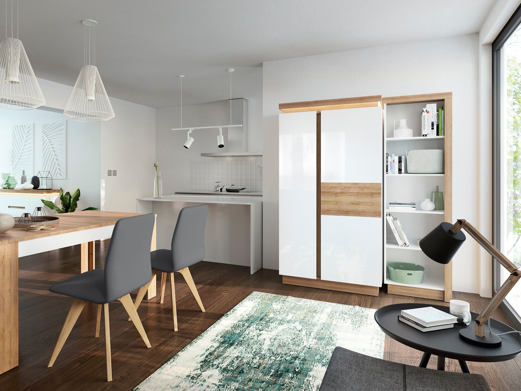 Armoire Feldeli 106 (Riviera chêne + Blanc brillant)