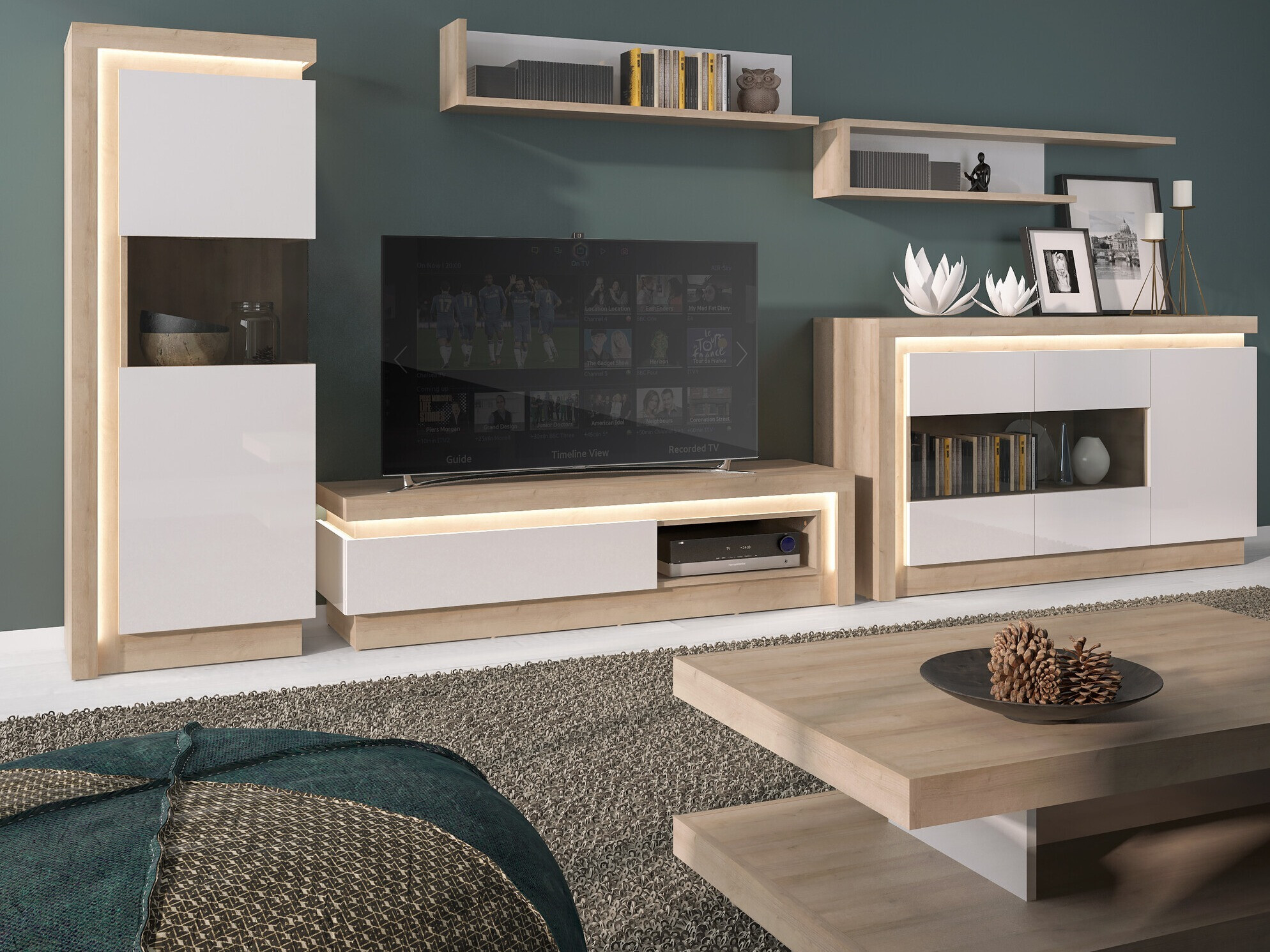 Buffet Feldeli 104 (Riviera chêne + Blanc brillant)