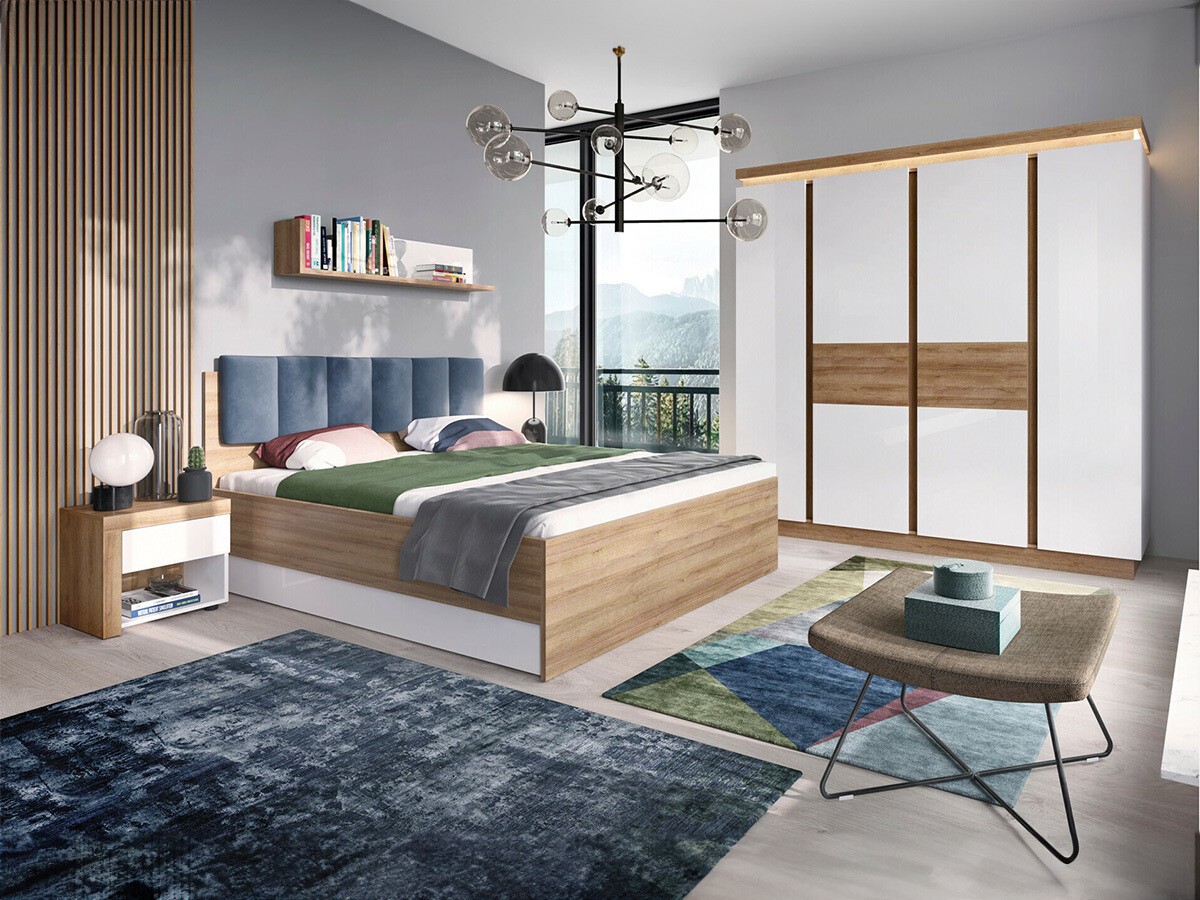 Table de chevet Feldeli 113 (Riviera chêne + Blanc brillant)
