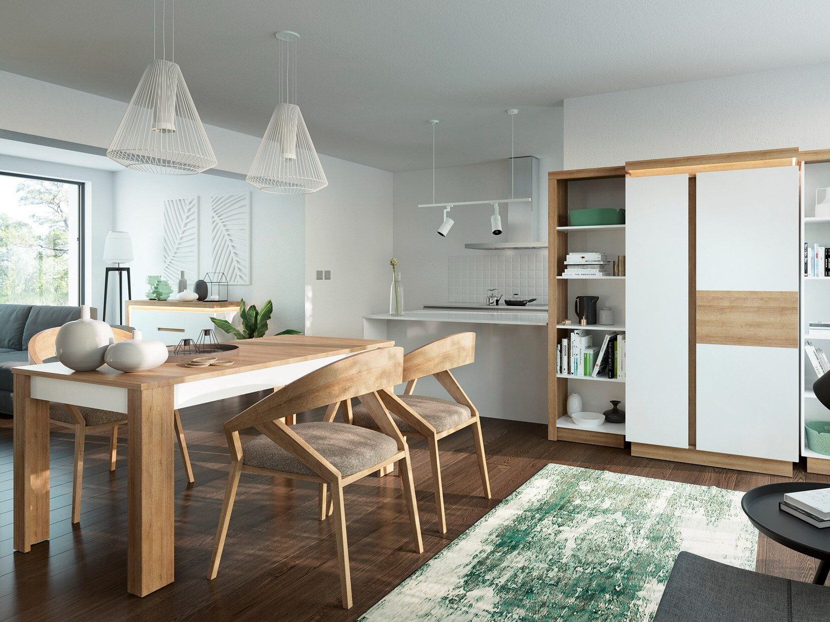 Table Feldeli 119 (Riviera chêne + Blanc brillant)