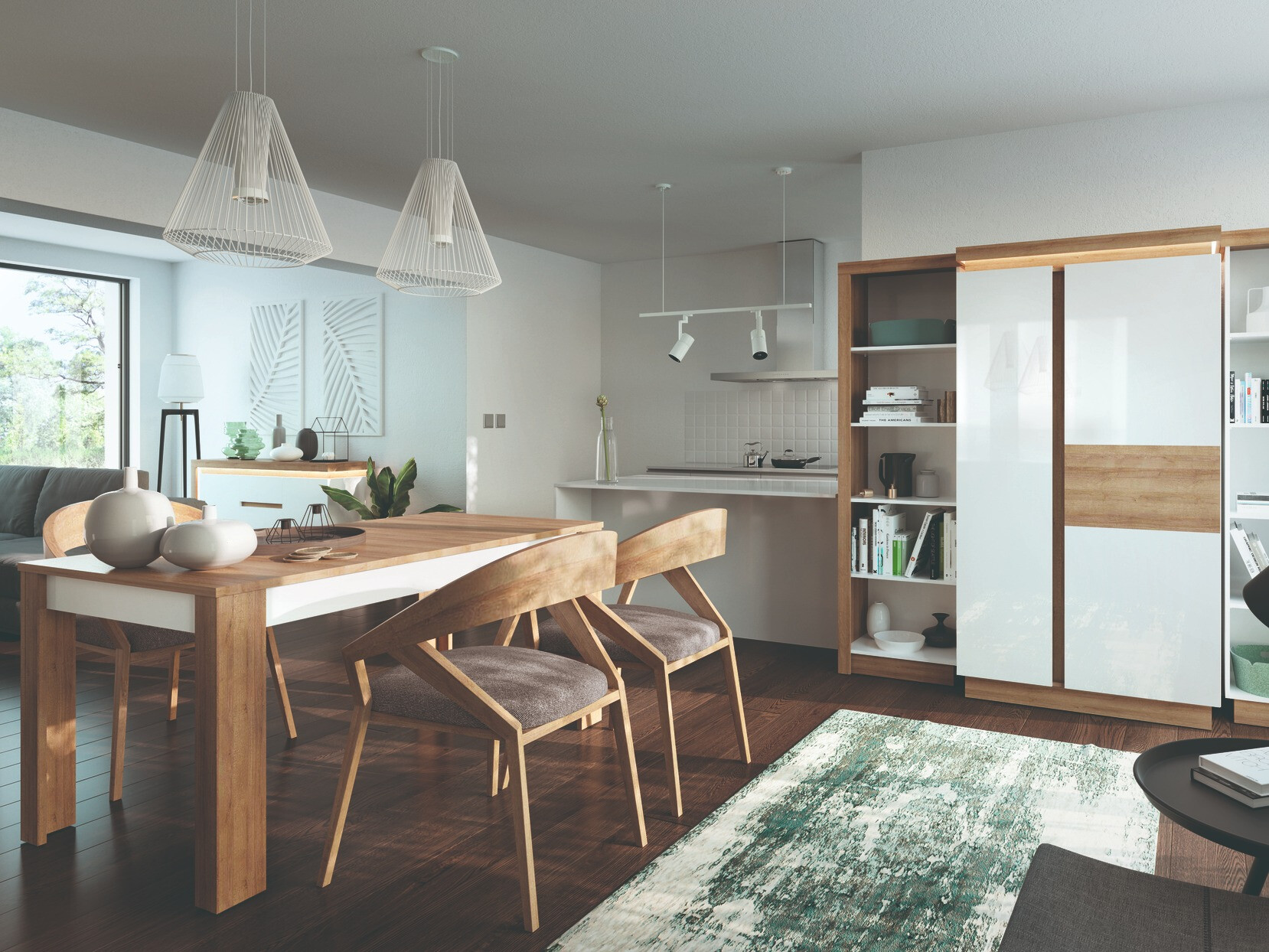 Table Feldeli 119 (Riviera chêne + Blanc brillant)