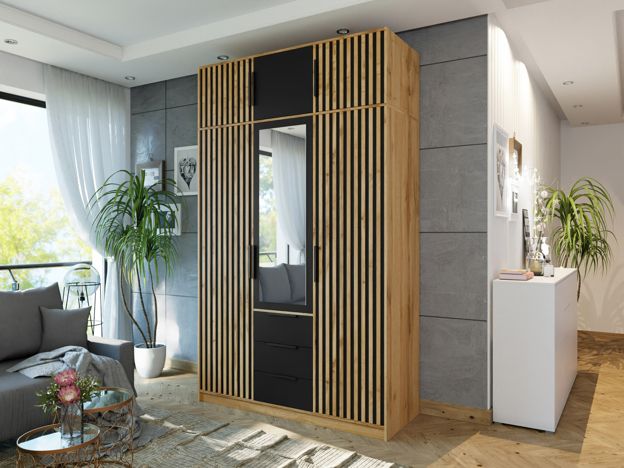 Armoire Collis I (Chêne wotan + Noir)