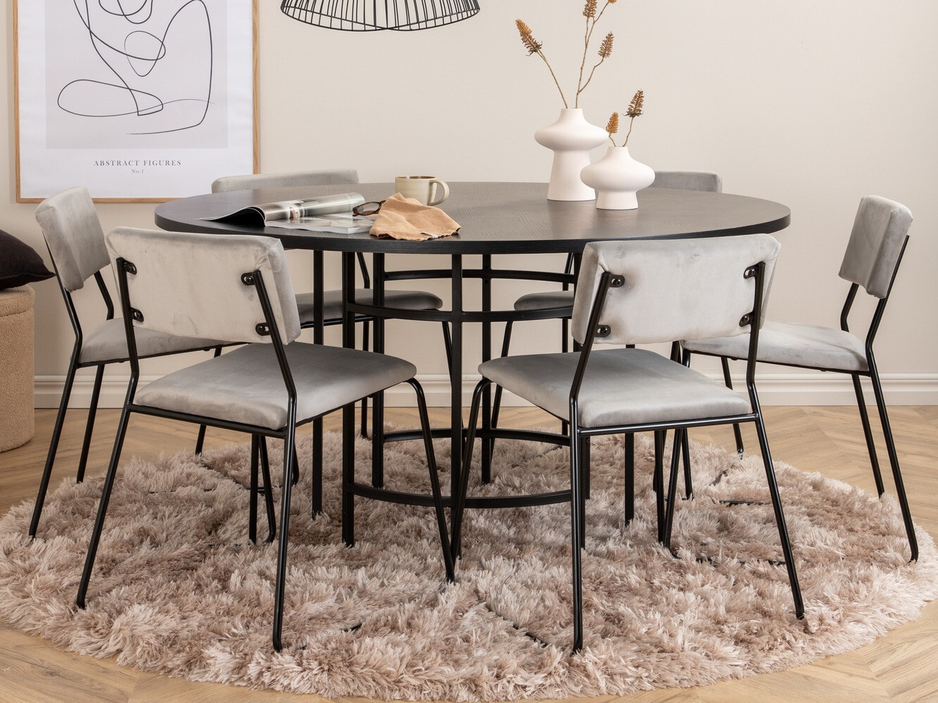 Salle à manger complète Dallas 2399 (Noir + Gris)