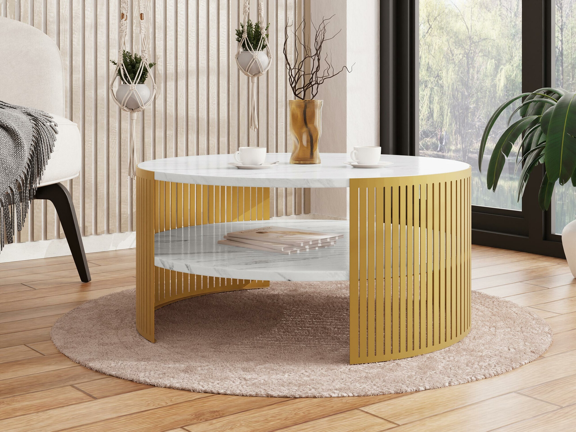 Table basse Civer I (Doré + Marbre blanc)