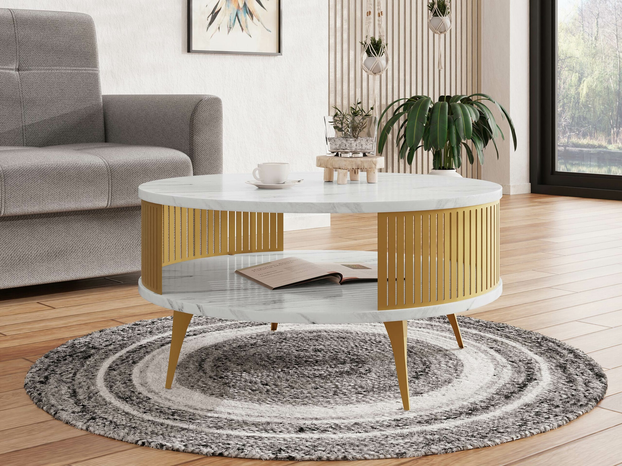 Table basse Sordore 101 (Doré + Marbre blanc)