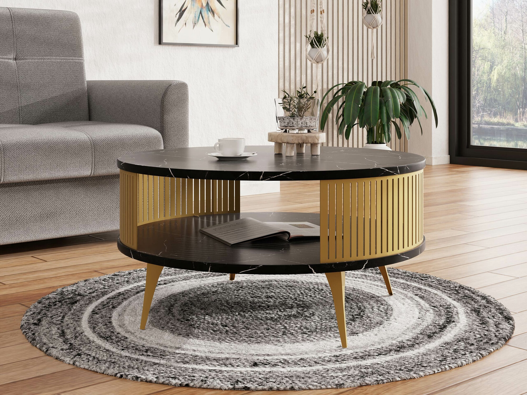 Table basse Vitum I (Doré + Marbre noir)