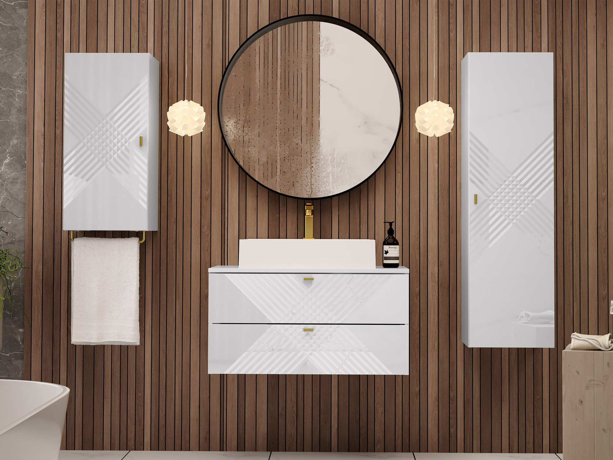 Armoire de salle de bain murale Natar I (Blanc + Blanc brillant)