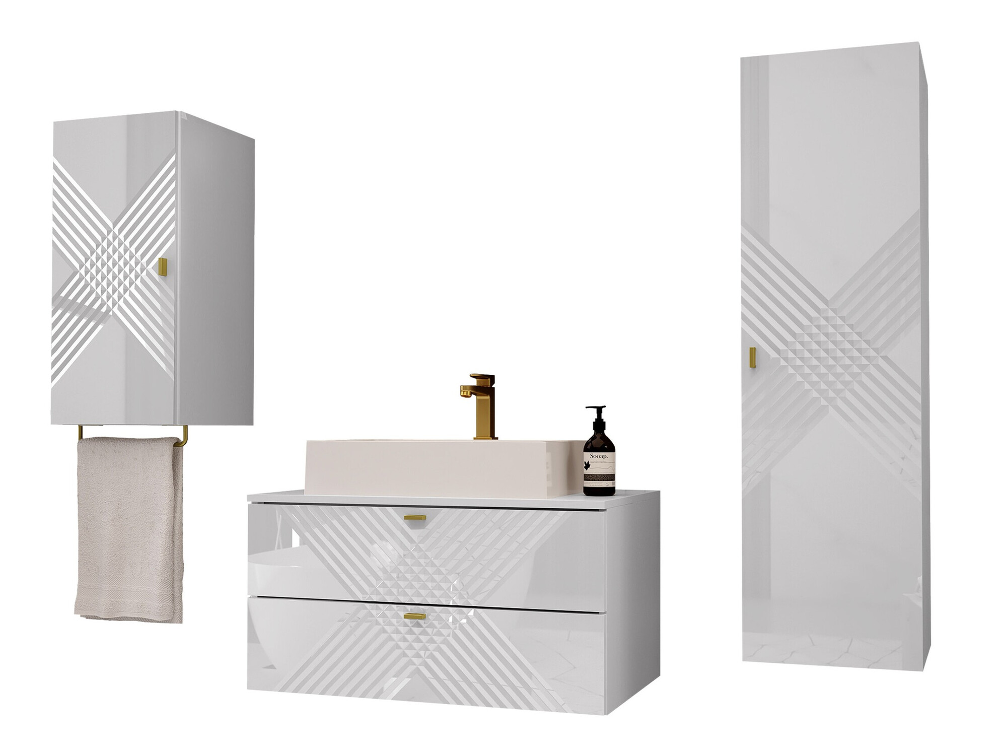 Ensemble de salle de bain Levelbu 110 (Blanc + Blanc brillant)