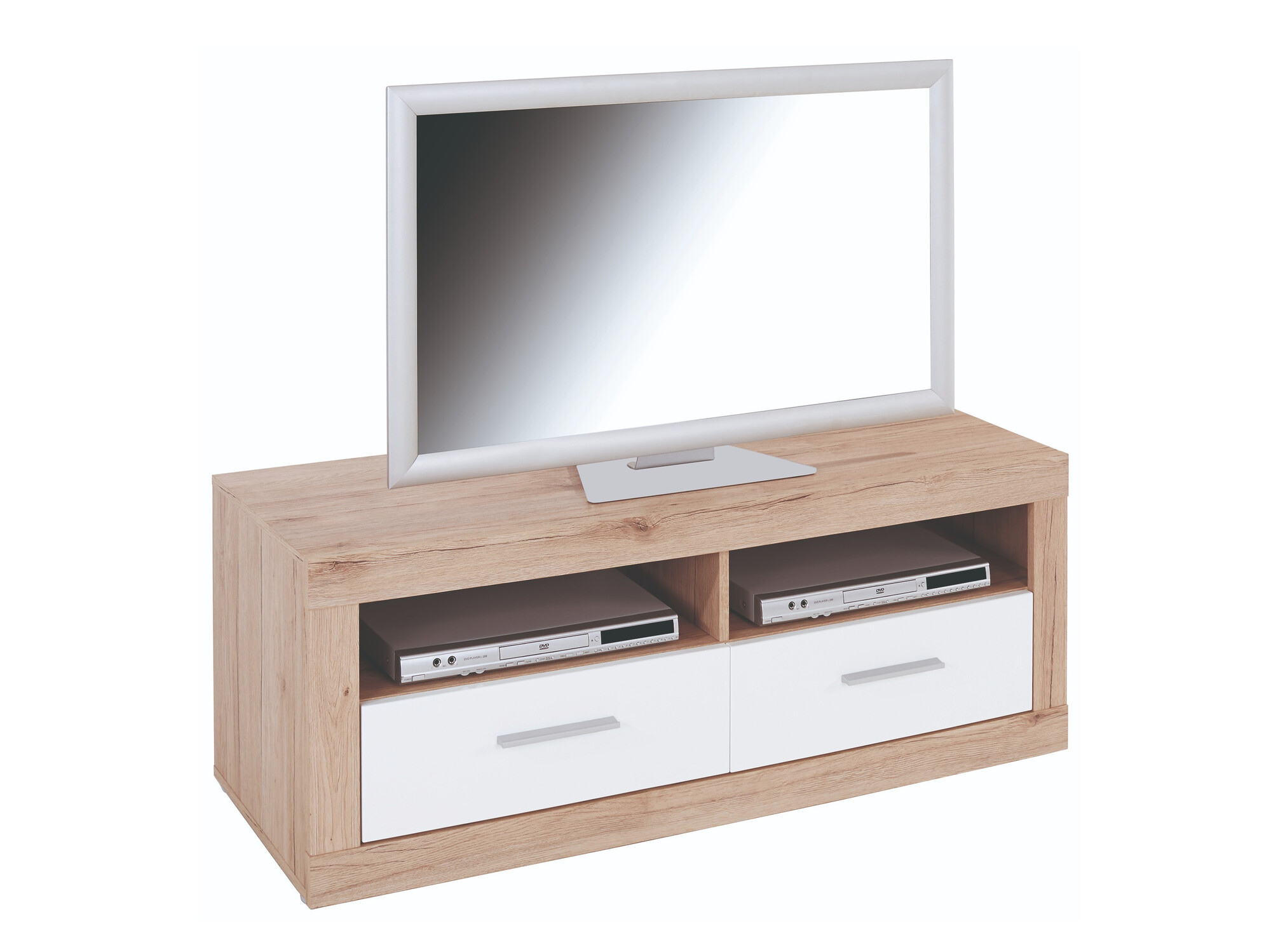 Meuble TV Romfera 102 (Blanc + Chêne de san remo)