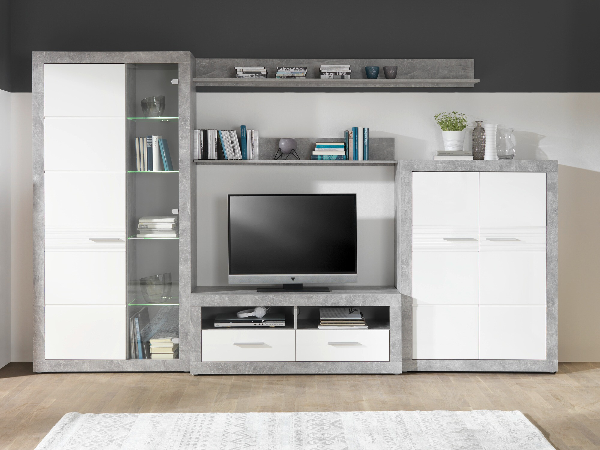 Meuble TV Romfera 102 (Blanc + Gris)