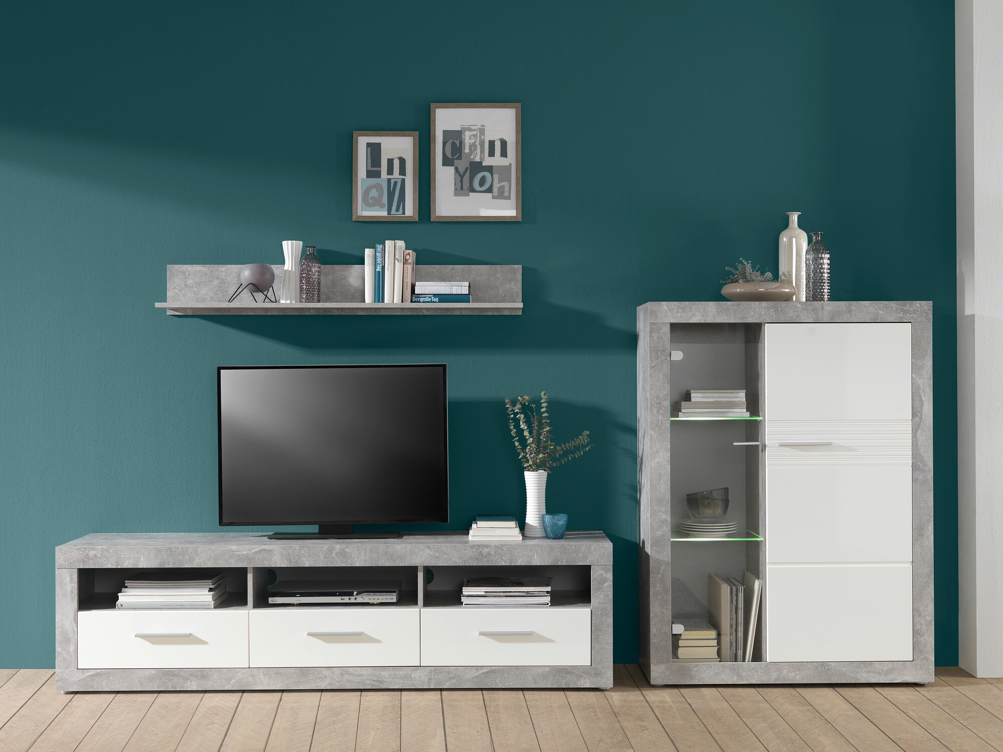 Meuble TV Romfera 103 (Blanc + Gris)