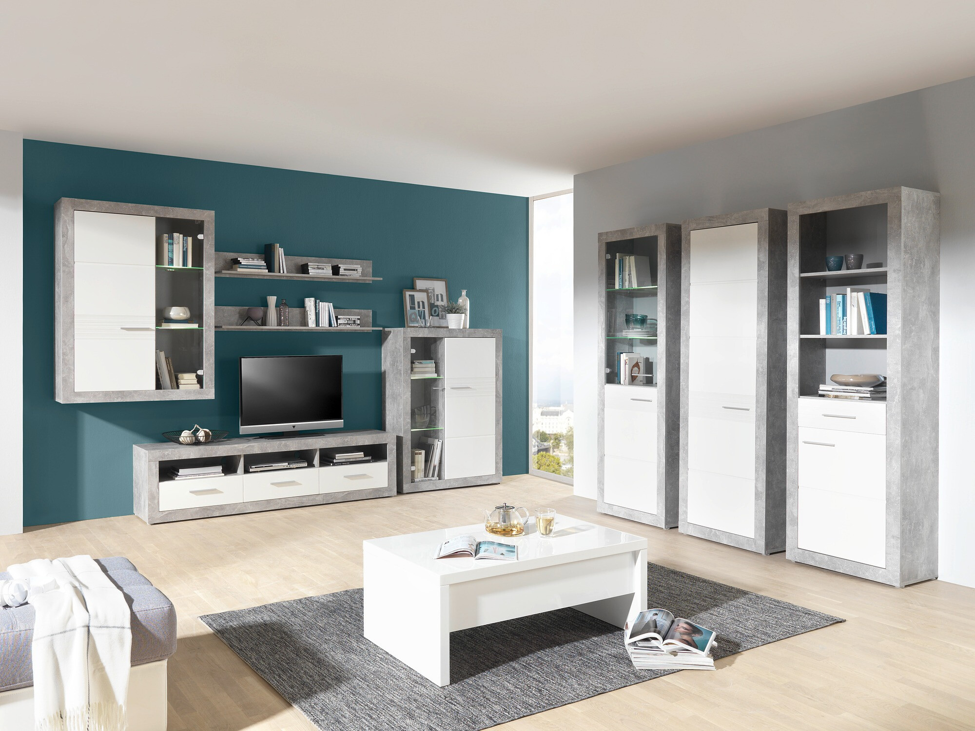 Meuble TV Romfera 103 (Blanc + Gris)