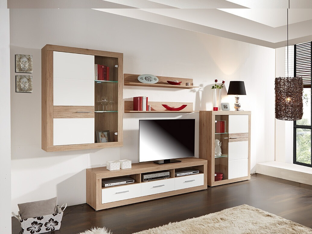 Meuble TV Romfera 103 (Blanc + Chêne de san remo)