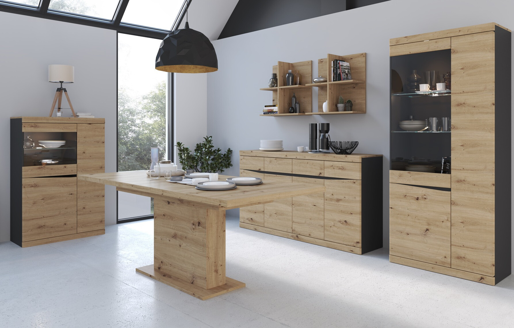 Commode Venlori 124 (Anthracite + Chêne Artisan)