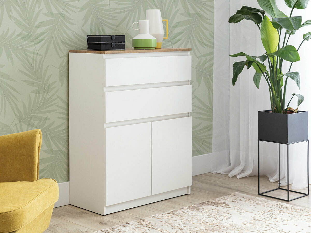 Commode Catelbi 104 (Blanc + Chêne)