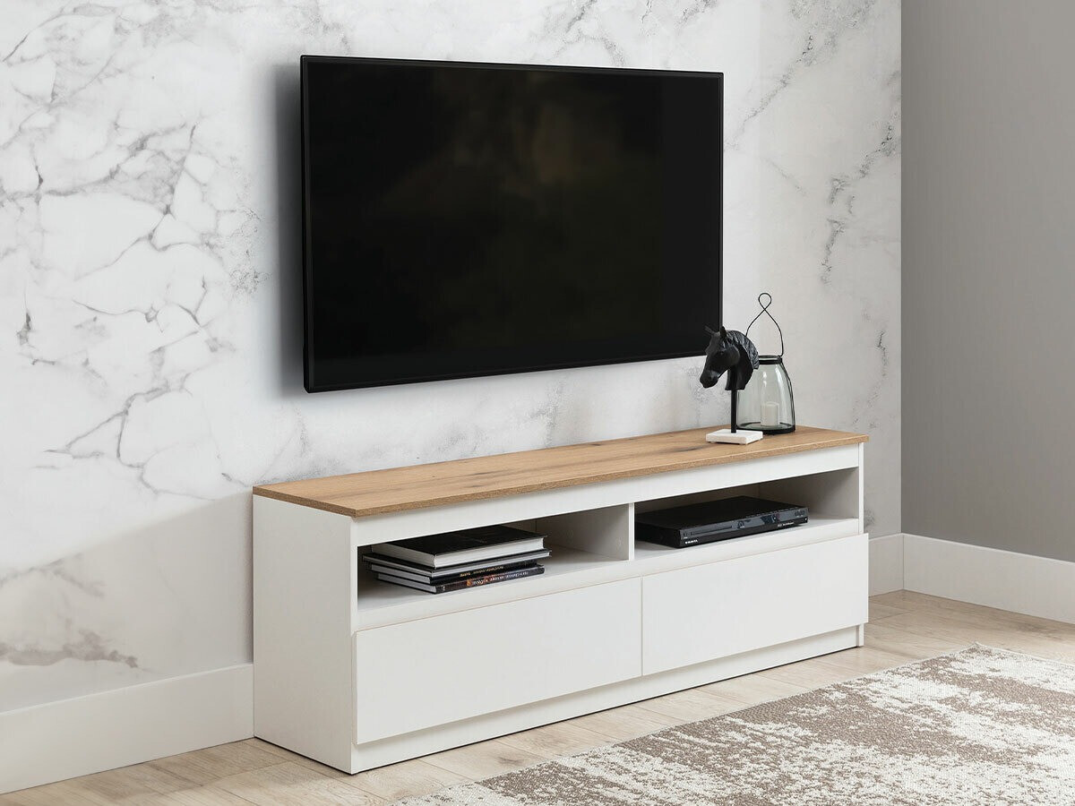 Meuble TV Catelbi 100 (Blanc + Chêne)