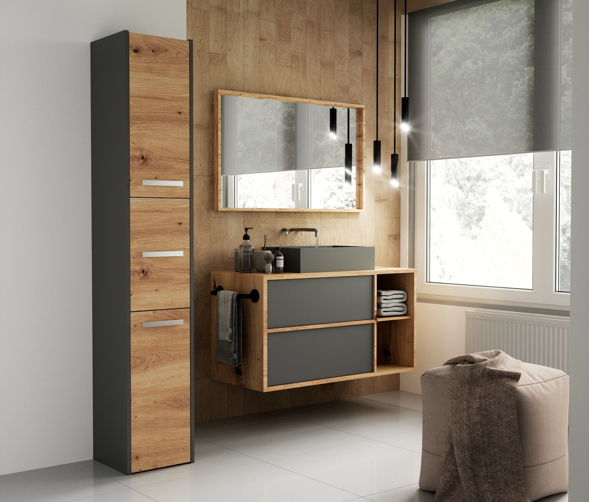 Armoire de bain à poser Mandeville 249 (Anthracite + Chêne Artisan)