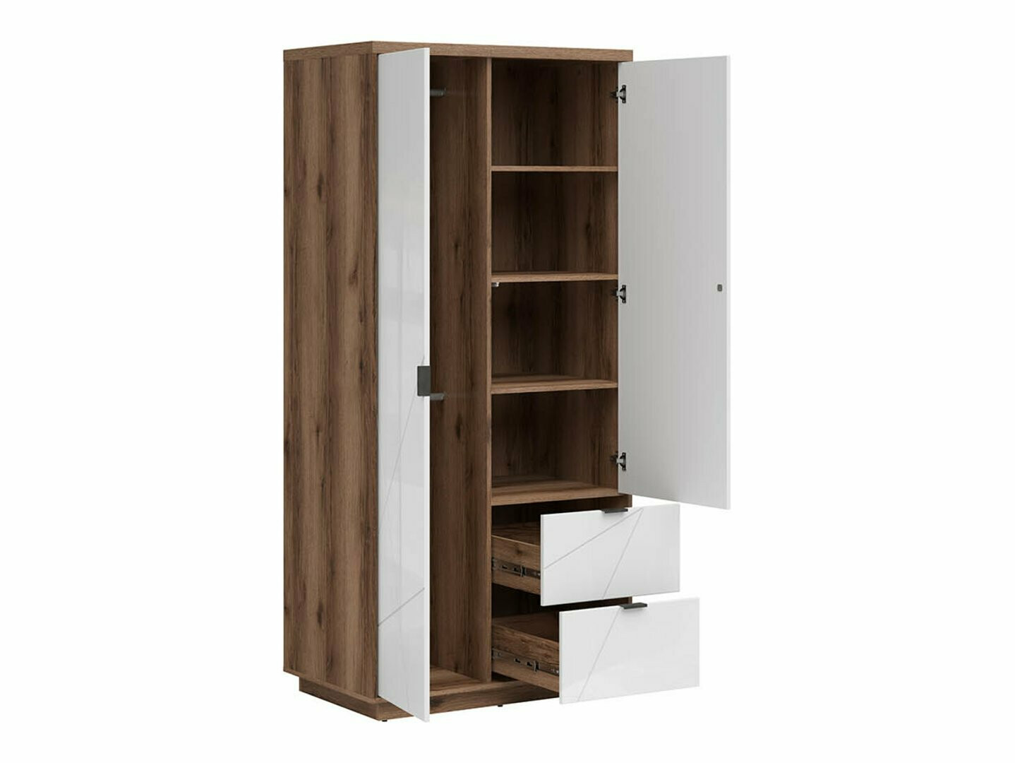 Armoire Fivale 105 (Blanc brillant + Chêne delano foncé)