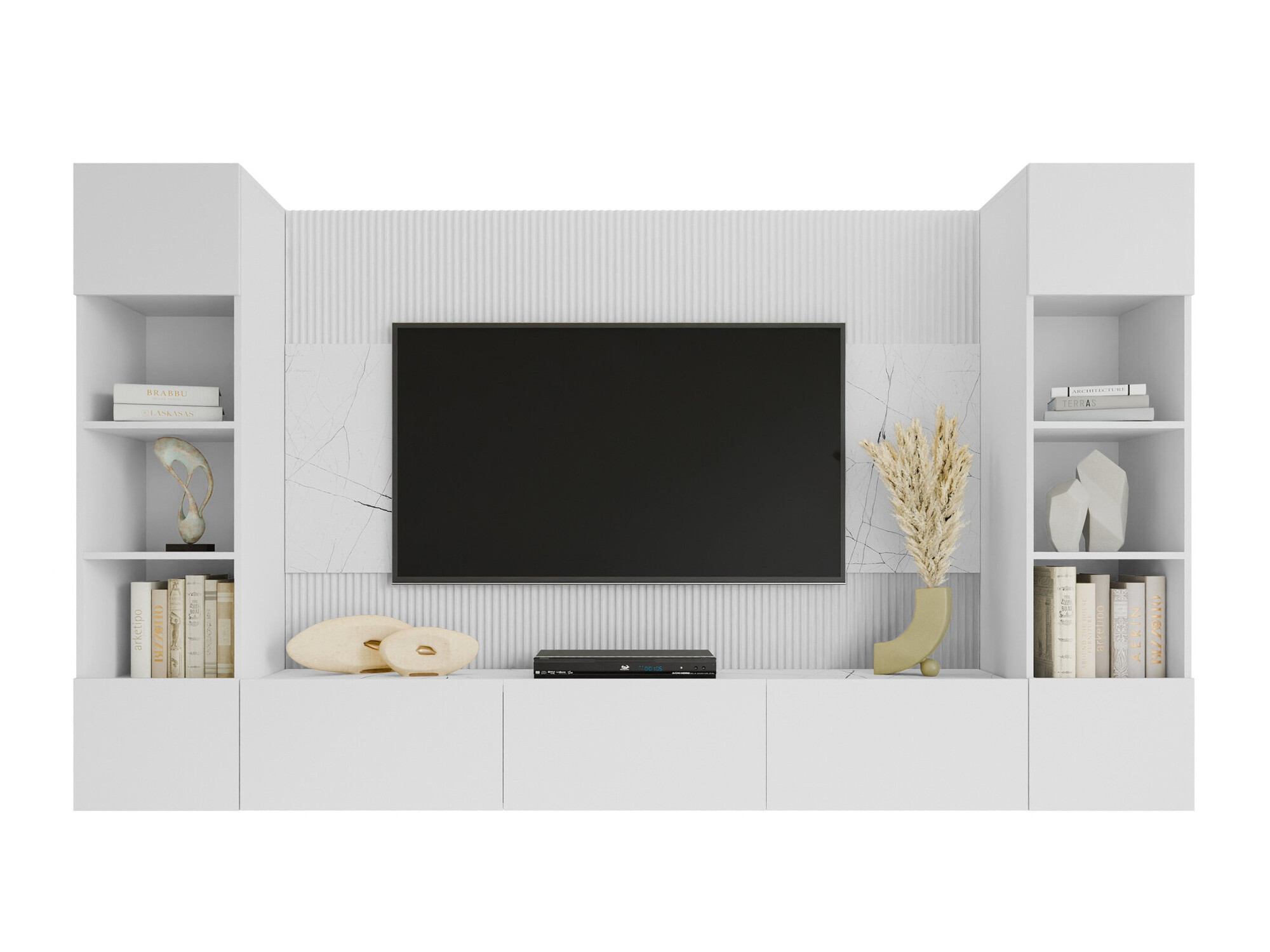 Ensemble de salon Comfivo Salix I (Blanc + Marbre blanc)