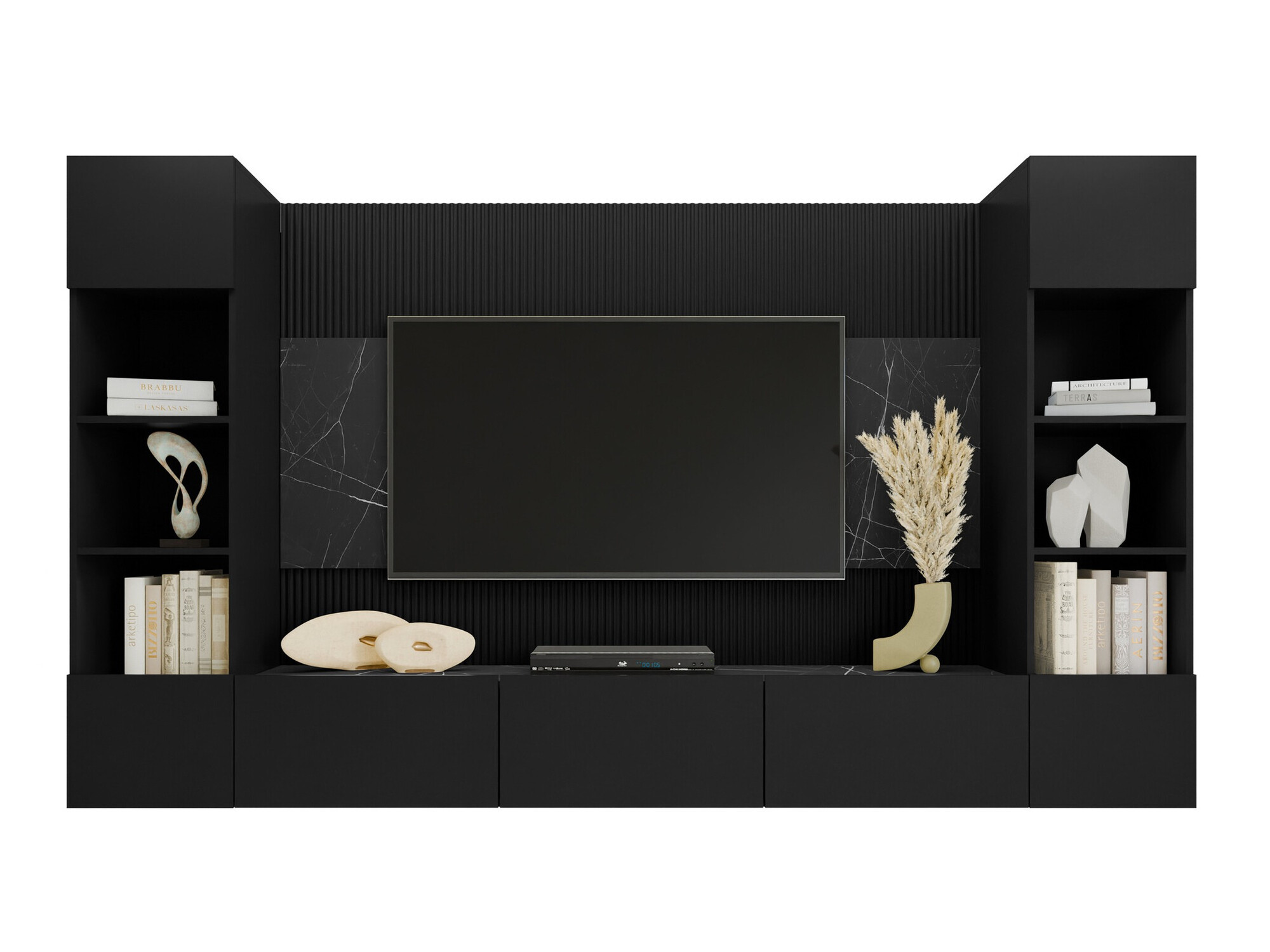 Ensemble de salon Comfivo Salix I (Noir + Marbre noir)