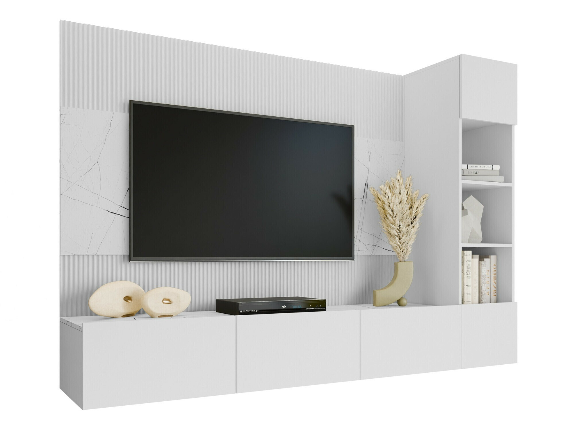 Ensemble de salon Comfivo Salix II (Blanc + Marbre blanc)