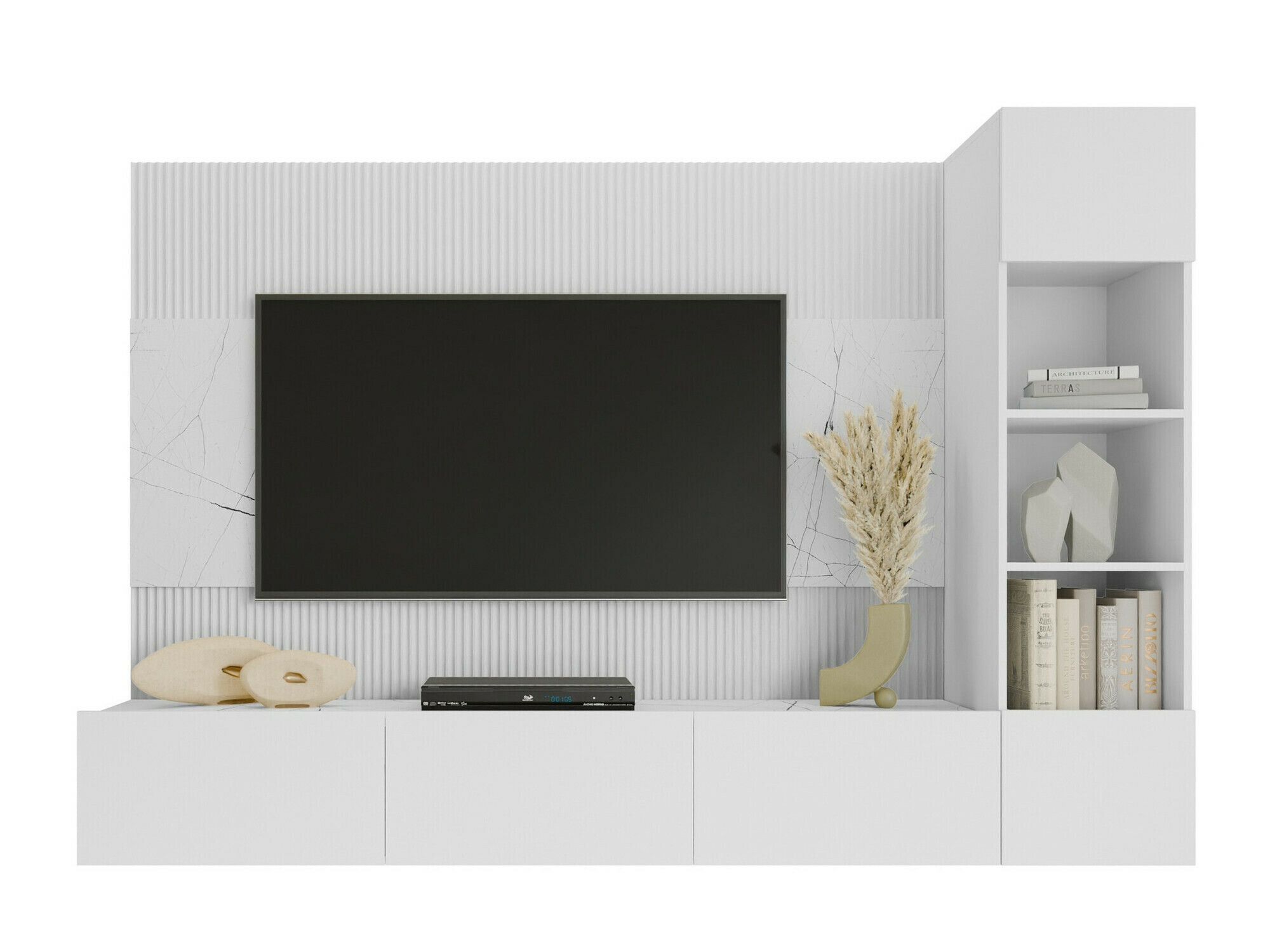 Ensemble de salon Comfivo Salix II (Blanc + Marbre blanc)